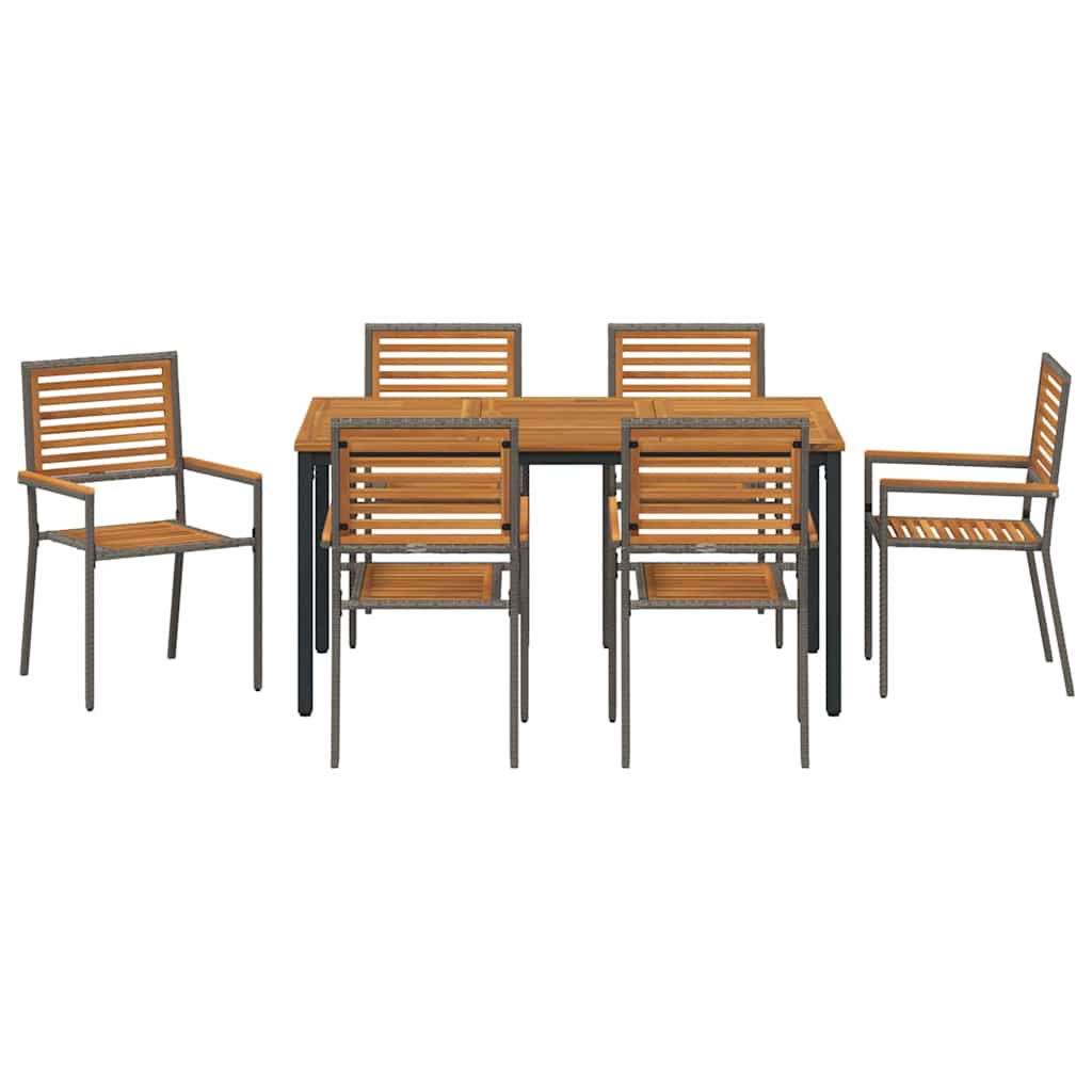 Garten Essgruppe 7 pcs Grau, Natur 150 x 90 x 75 cm Poly-Rattan
