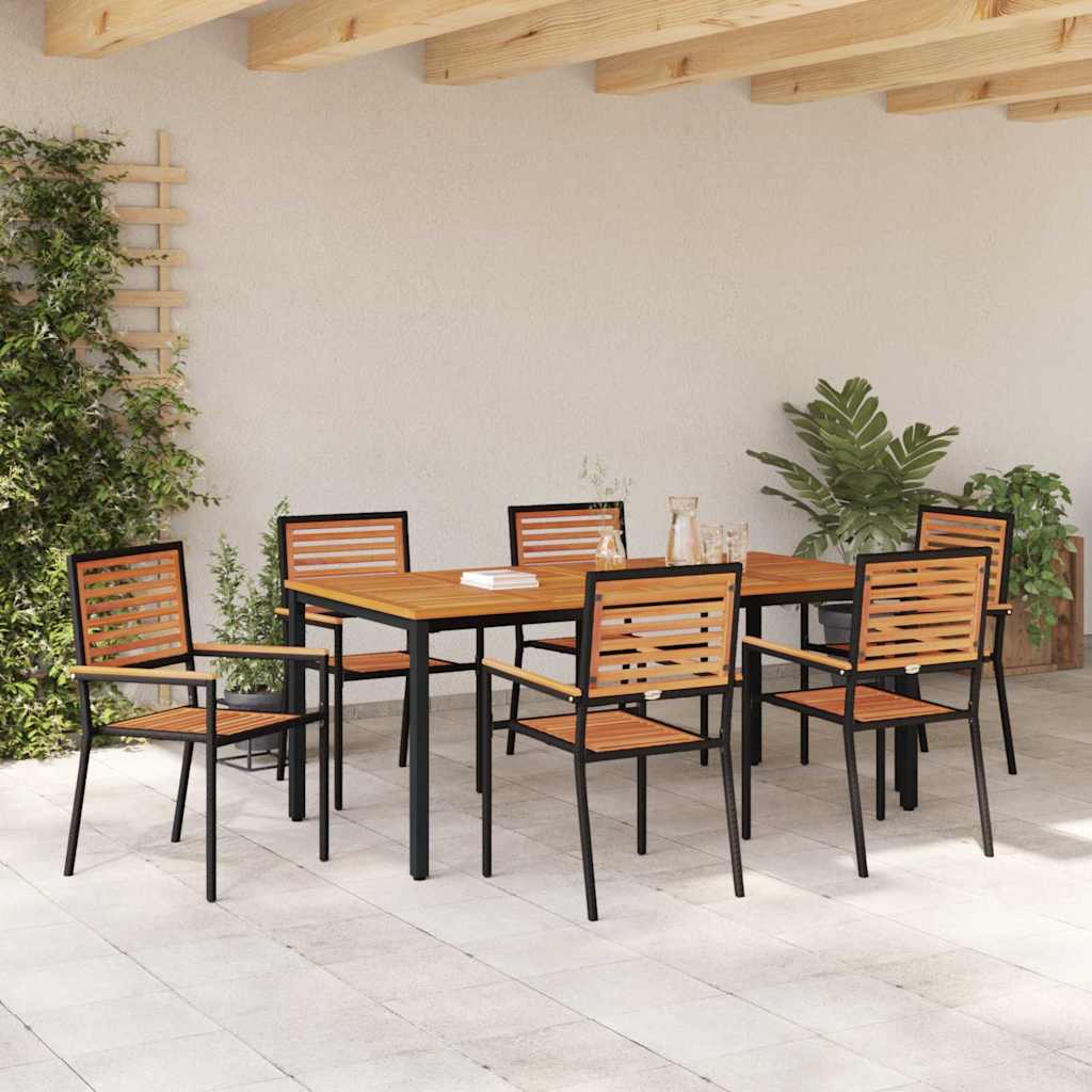 Garten Essgruppe 7 pcs Schwarz, Holz 180 x 90 x 75 cm