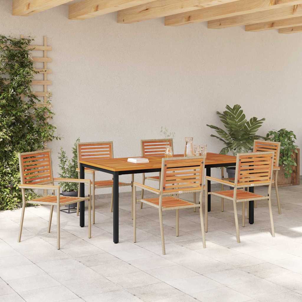 Garten Essgruppe 7 pcs Beige 180 x 90 x 75 cm Poly-Rattan