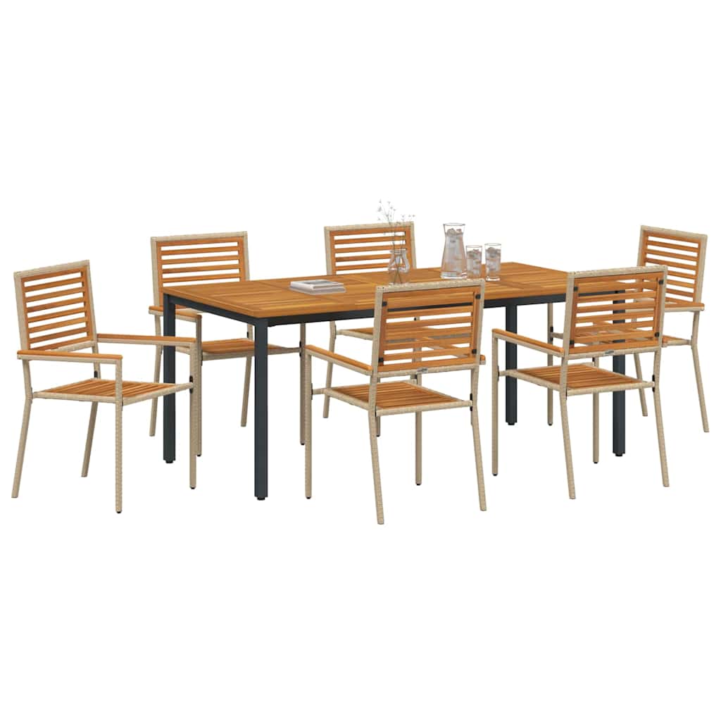Garten Essgruppe 7 pcs Beige 180 x 90 x 75 cm Poly-Rattan