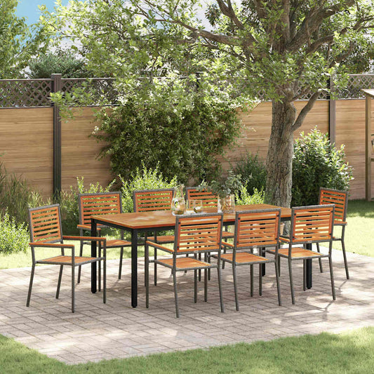 Garten Essgruppe 9 pcs Grau und Natur Teak Poly-Rattan