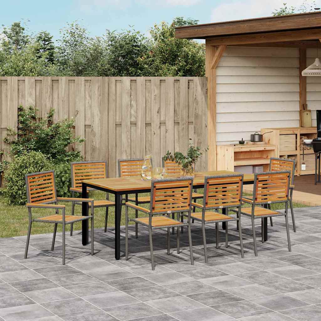 Garten Essgruppe 9 pcs Grau und Natur Teak Poly-Rattan