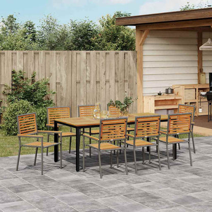 Garten Essgruppe 9 pcs Grau und Natur Teak Poly-Rattan
