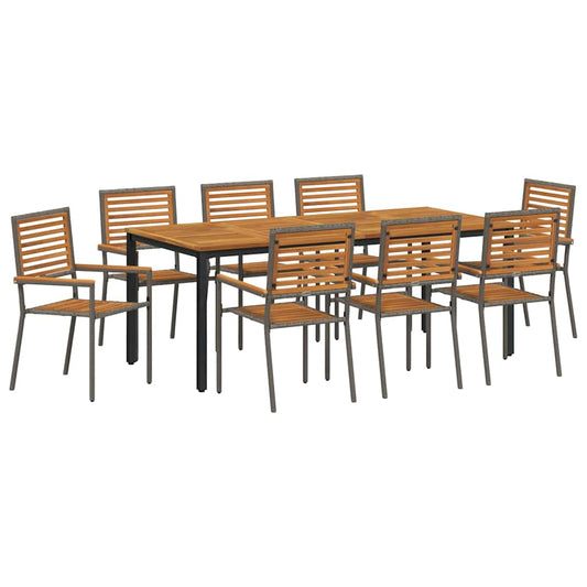 Garten Essgruppe 9 pcs Grau und Natur Teak Poly-Rattan