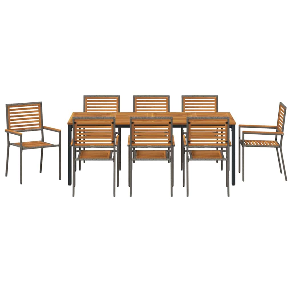 Garten Essgruppe 9 pcs Grau und Natur Teak Poly-Rattan