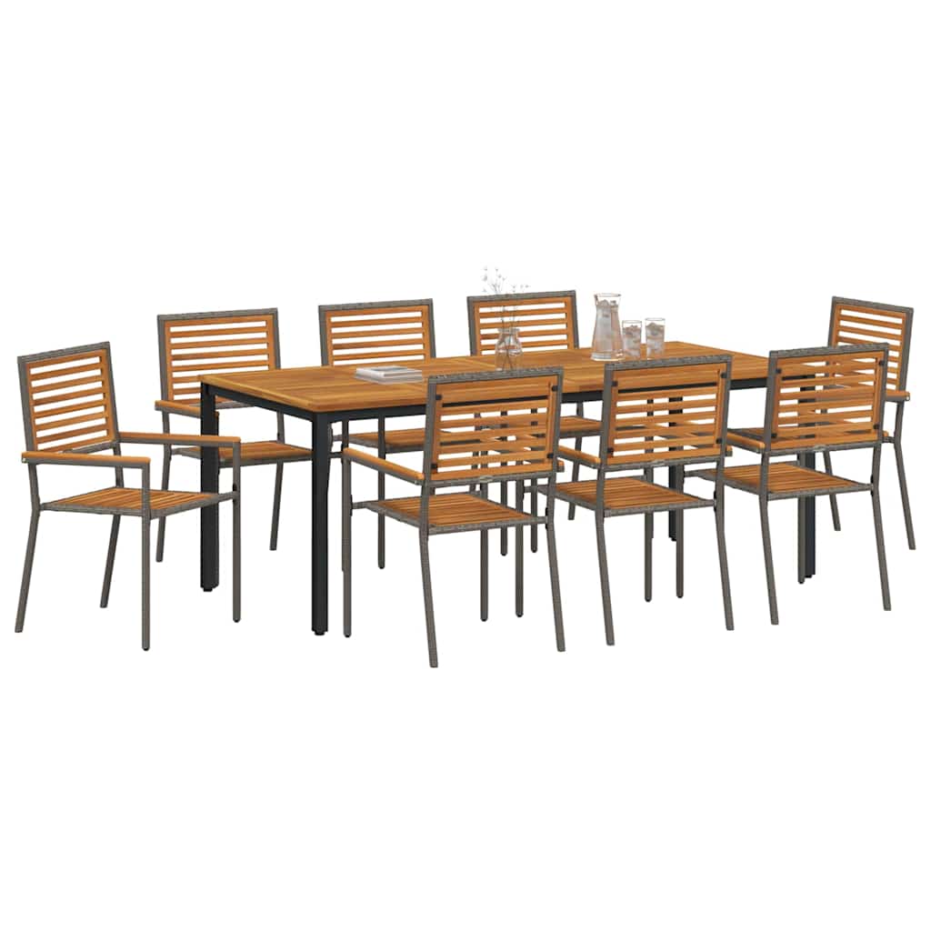 Garten Essgruppe 9 pcs Grau und Natur Teak Poly-Rattan