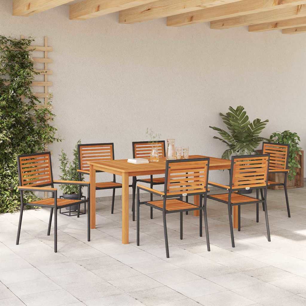 Garten Essgruppe 7 pcs Schwarz Poly Rattan