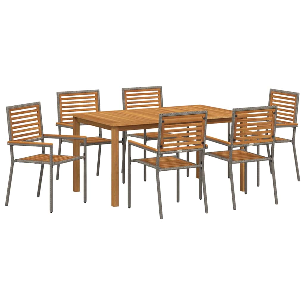 Garten Essgruppe 7 pcs Grau Poly Rattan