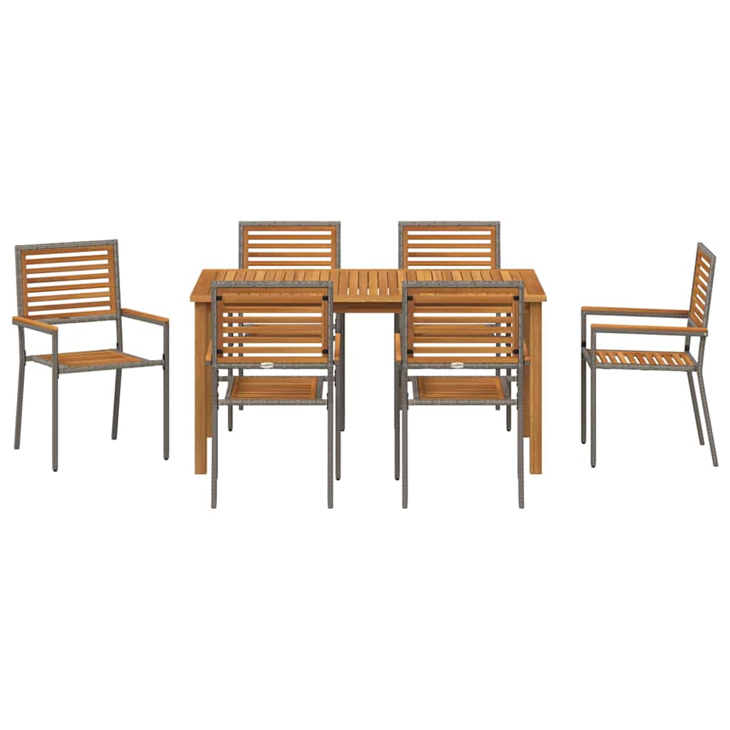 Garten Essgruppe 7 pcs Grau Poly Rattan