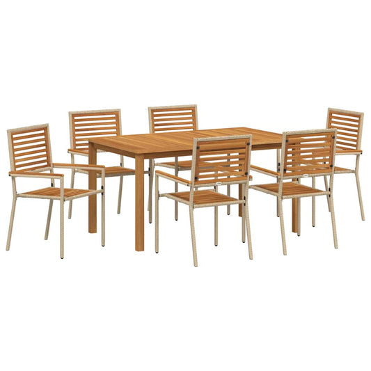 Garten Essgruppe 7 pcs Beige Poly Rattan