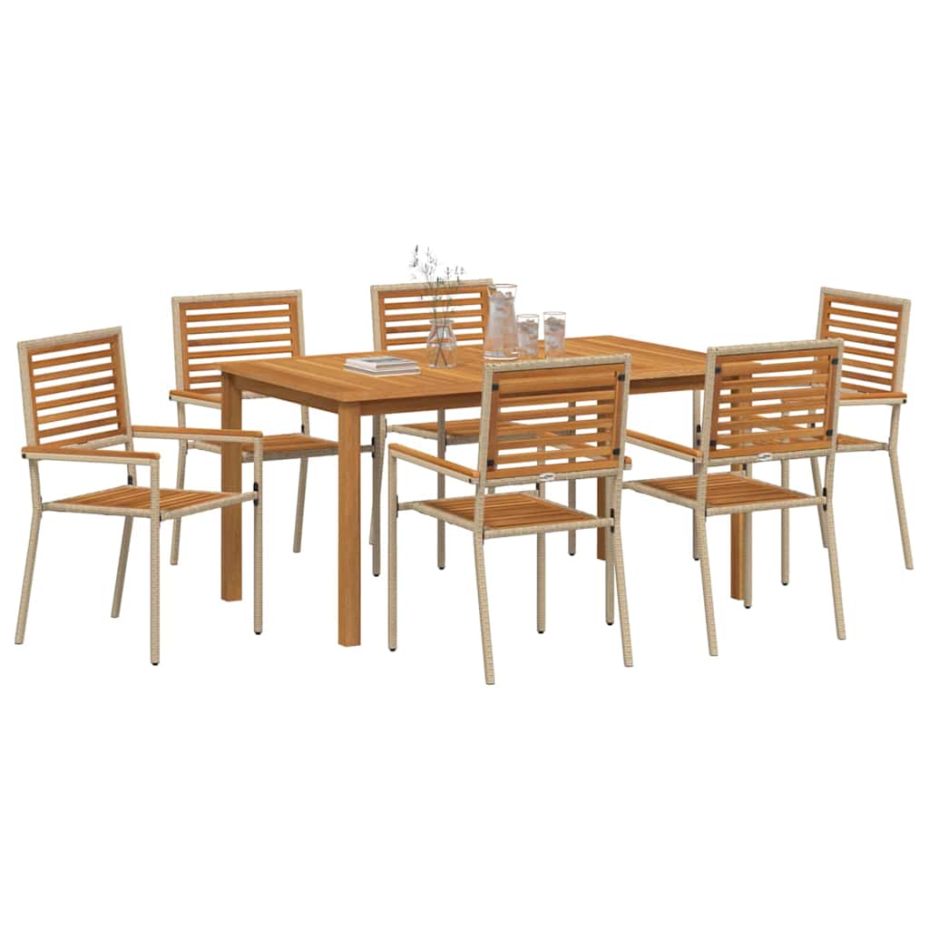Garten Essgruppe 7 pcs Beige Poly Rattan