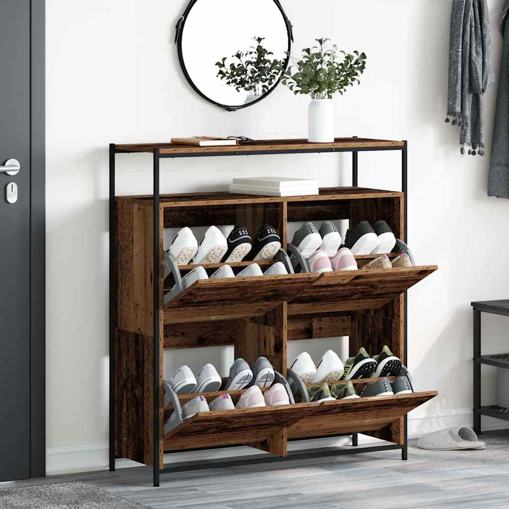 Schuhschrank mit Tür Altholz 100 x 34 x 112 cm Holzwerkstoff