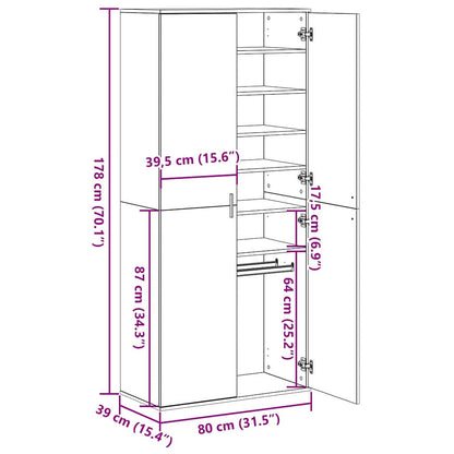 Hochschrank Eiche handwerklich 80 x 39 x 178 cm Holzwerkstoff