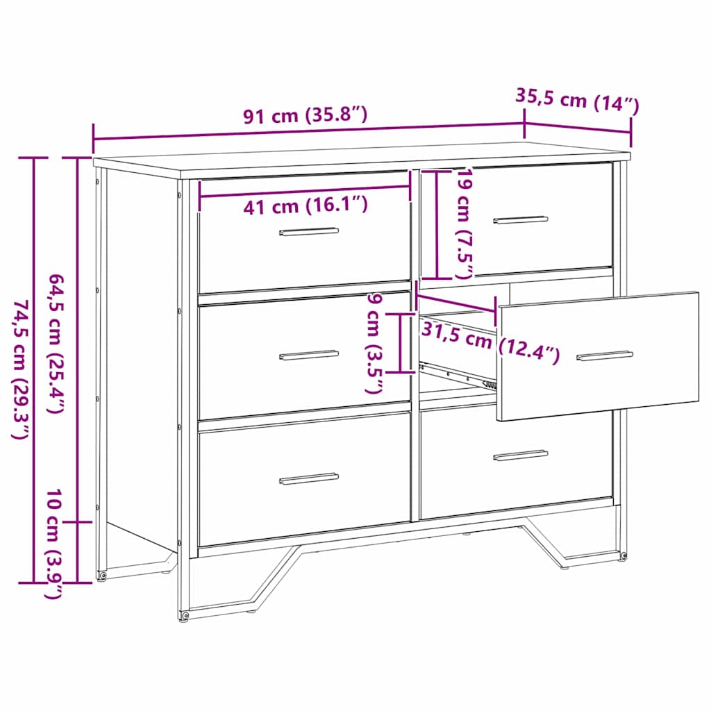 Kommode Schwarze Eiche 91 x 35,5 x 74,5 cm Holzwerkstoff