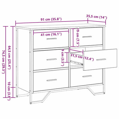 Kommode Schwarze Eiche 91 x 35,5 x 74,5 cm Holzwerkstoff