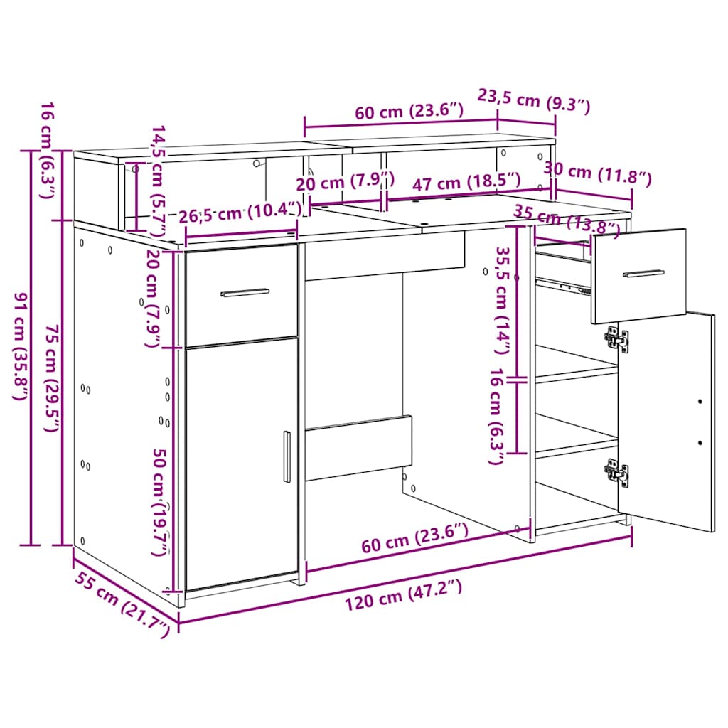 Schreibtisch Schwarze Eiche 120 x 55 x 91 cm Holzwerkstoff