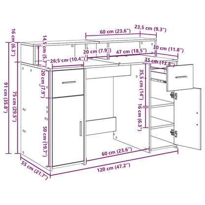 Schreibtisch Schwarze Eiche 120 x 55 x 91 cm Holzwerkstoff