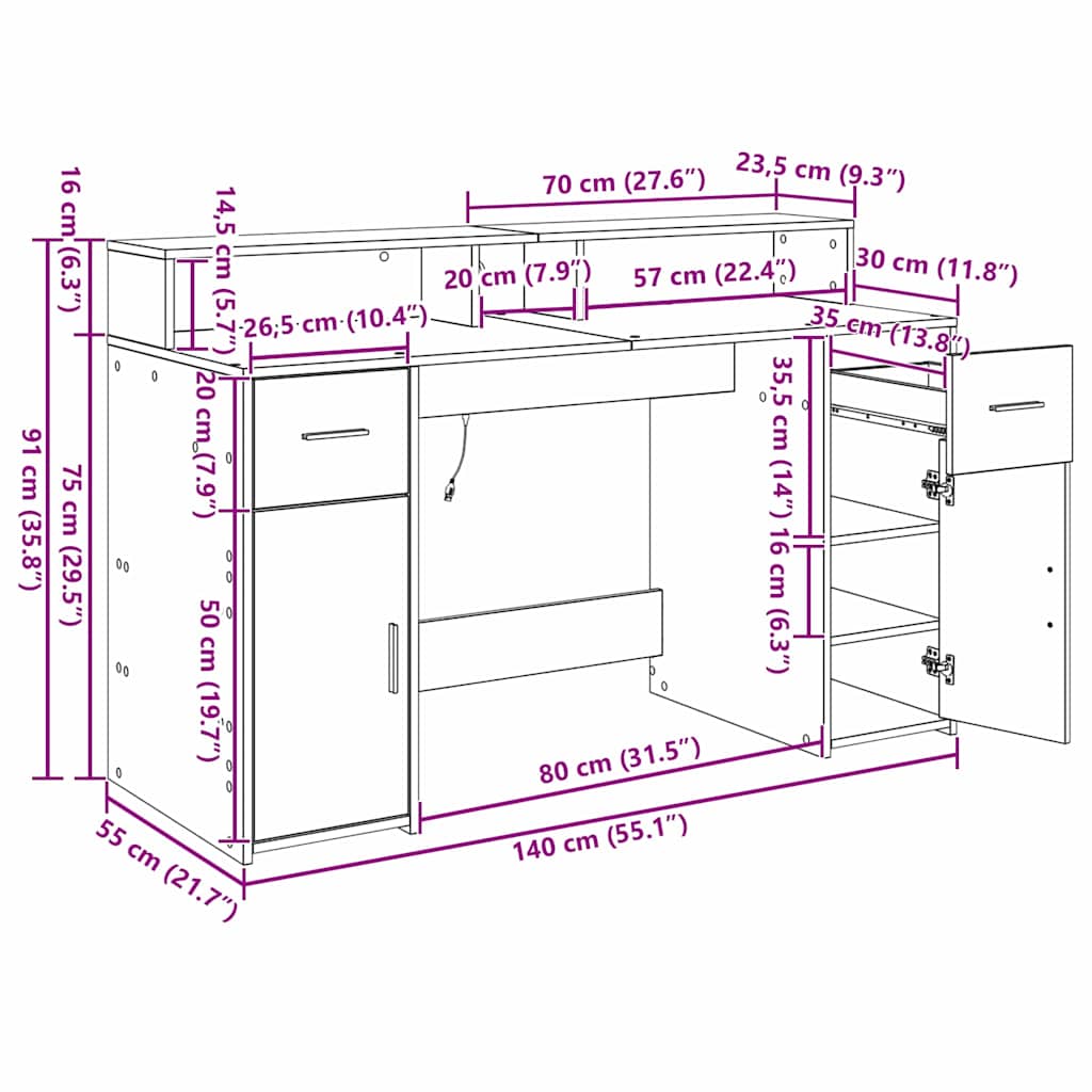 Schreibtisch Schwarze Eiche 140 x 55 x 91 cm Holzwerkstoff