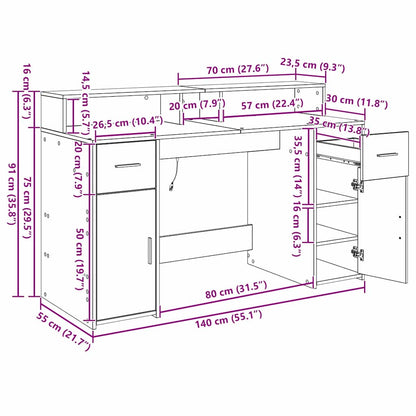 Schreibtisch Schwarze Eiche 140 x 55 x 91 cm Holzwerkstoff