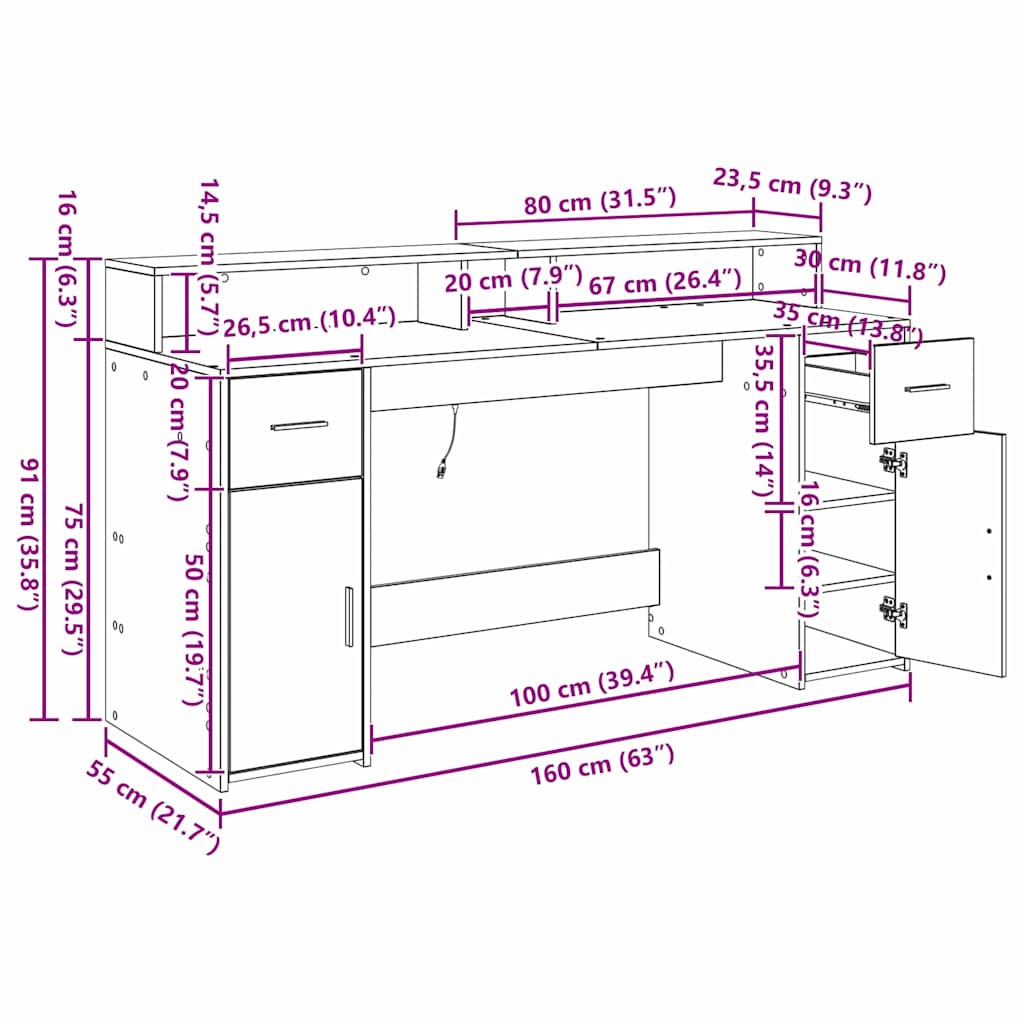 Schreibtisch Schwarze Eiche 160 x 55 x 91 cm Holzwerkstoff