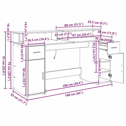 Schreibtisch Schwarze Eiche 160 x 55 x 91 cm Holzwerkstoff