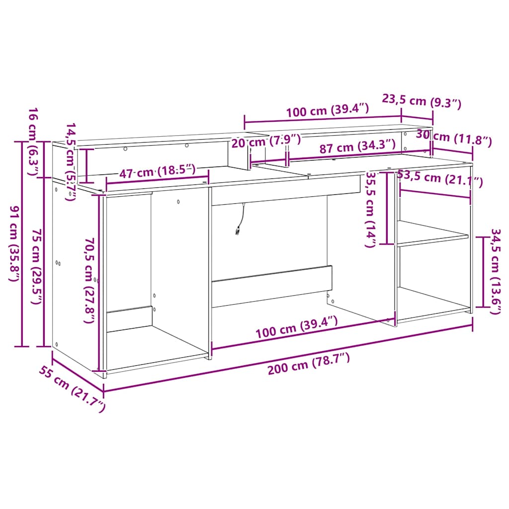 Schreibtisch Schwarze Eiche 200 x 55 x 91 cm Holzwerkstoff