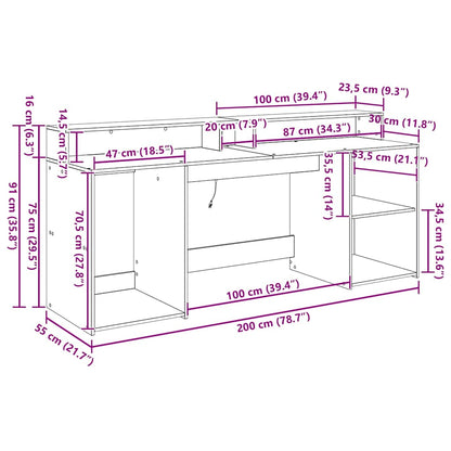 Schreibtisch Schwarze Eiche 200 x 55 x 91 cm Holzwerkstoff