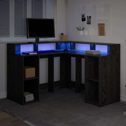 Schreibtisch mit Regal Schwarz Eichen-Optik 130 x 130 x 91 cm