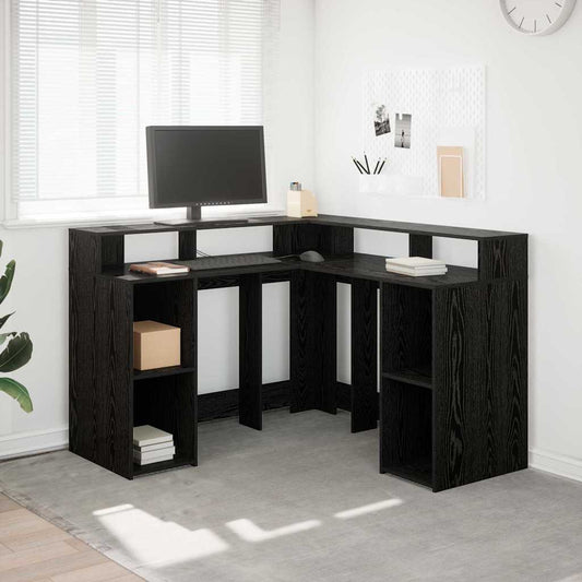 Schreibtisch mit Regal Schwarz Eichen-Optik 130 x 130 x 91 cm