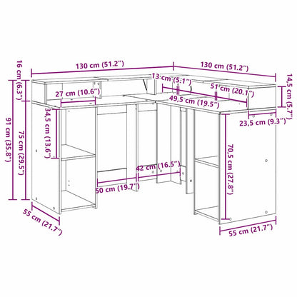 Schreibtisch Schwarze Eiche 130 x 130 x 91 cm Holzwerkstoff