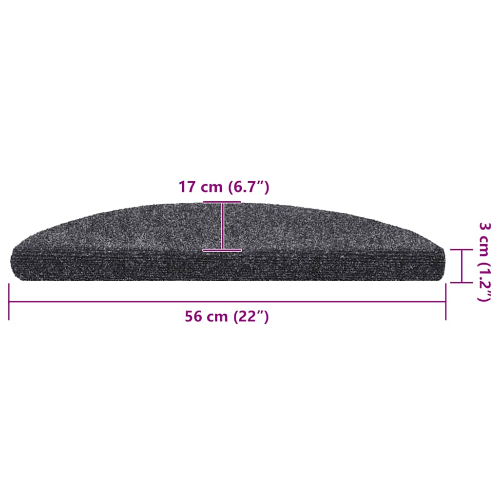 Stufenmatten Selbstklebend 30 Stk. 56x17x3 cm Dunkelgrau Halbrund