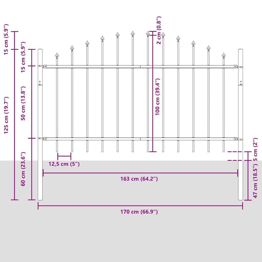 Gartenzaun Grau 680 x 100 cm Pulverbeschichteter Stahl