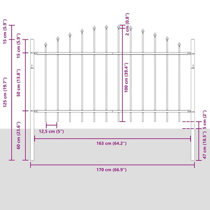 Gartenzaun Grau 680 x 100 cm Pulverbeschichteter Stahl