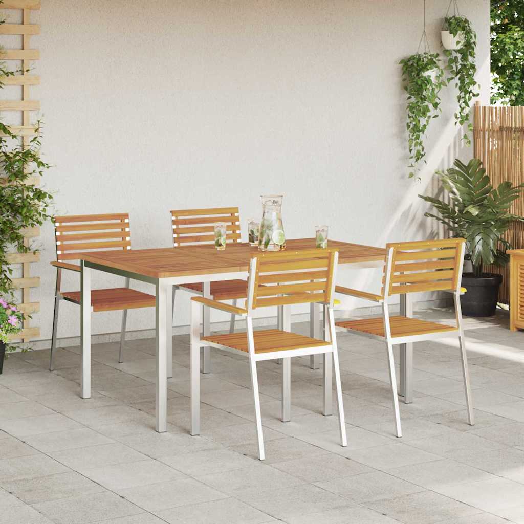 Garten Essgruppe 5 pcs Braun Massives Akazienholz & Edelstahl