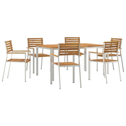 Garten Essgruppe 7 pcs Braun Massives Akazienholz & Edelstahl