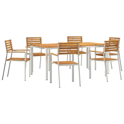 Garten Essgruppe 7 pcs Braun Massives Akazienholz & Edelstahl