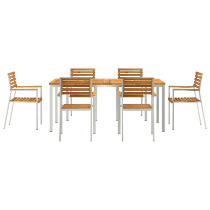 Garten Essgruppe 7 pcs Braun Massives Akazienholz & Edelstahl