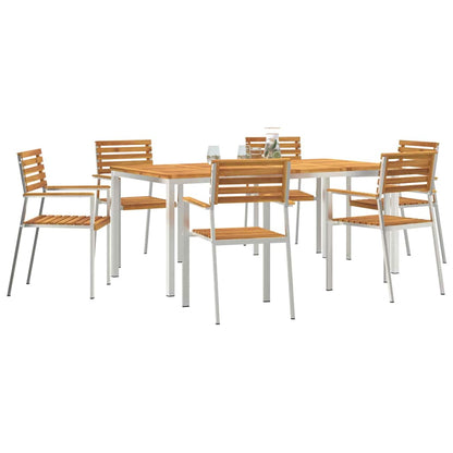 Garten Essgruppe 7 pcs Braun Massives Akazienholz & Edelstahl