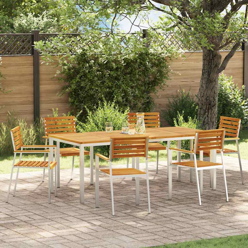 Garten Essgruppe 7 pcs Braun Massives Akazienholz & Edelstahl