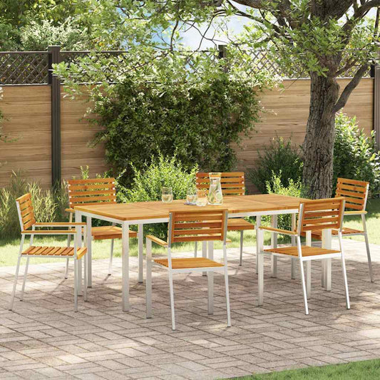 Garten Essgruppe 7 pcs Braun Massives Akazienholz & Edelstahl