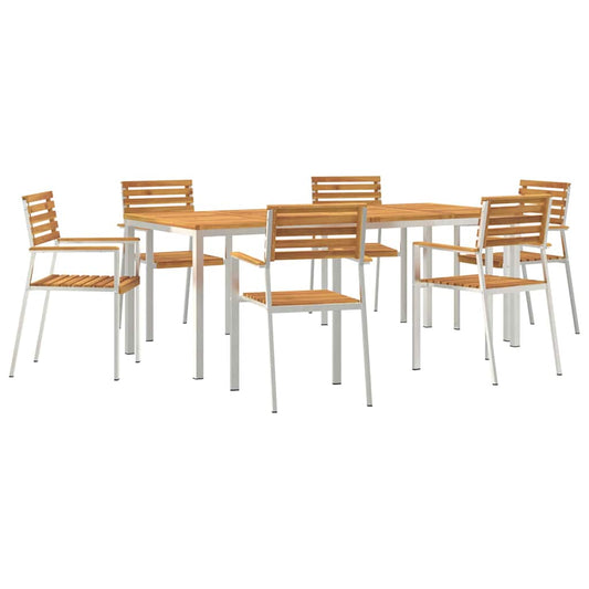 Garten Essgruppe 7 pcs Braun Massives Akazienholz & Edelstahl