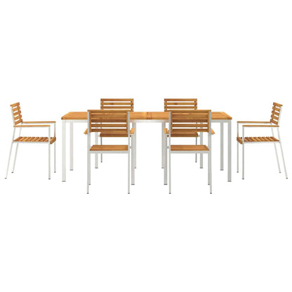Garten Essgruppe 7 pcs Braun Massives Akazienholz & Edelstahl