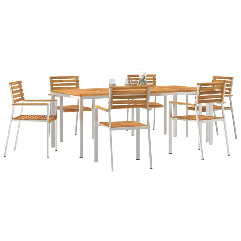 Garten Essgruppe 7 pcs Braun Massives Akazienholz & Edelstahl