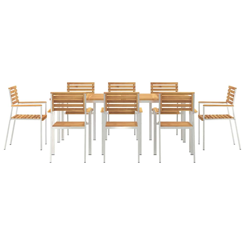 Garten Essgruppe 9 pcs Braun Massives Akazienholz & Edelstahl