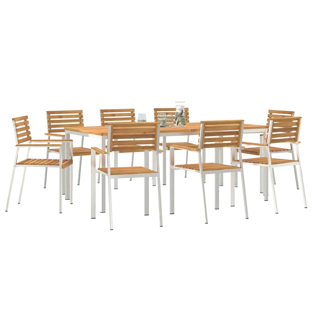 Garten Essgruppe 9 pcs Braun Massives Akazienholz & Edelstahl