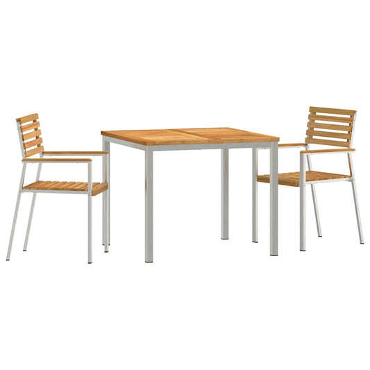 Garten Essgruppe 3 pcs Braun Massives Teakholz & Edelstahl