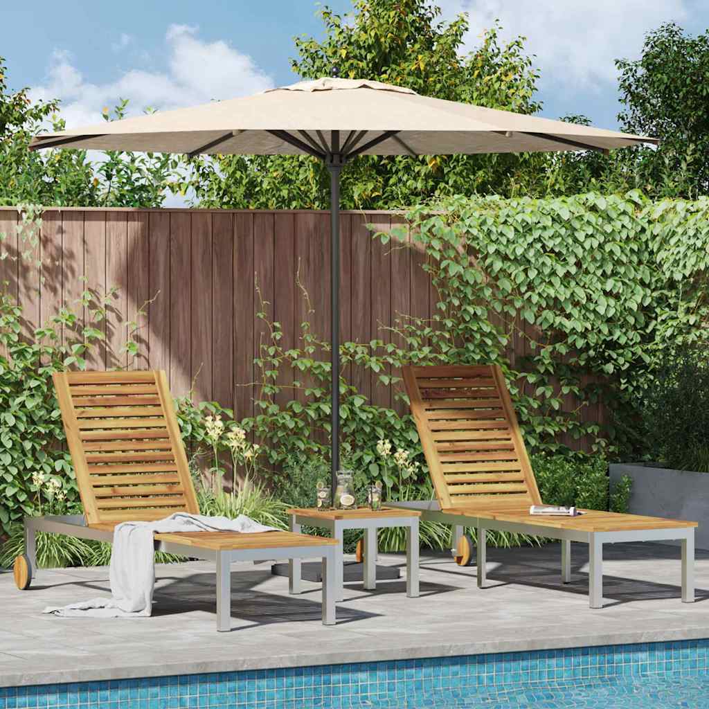 Sonnenliegen 2 Stück mit Tisch 3 pcs Braun Akazie Massivholz