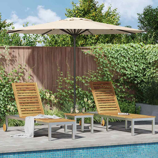 Sonnenliegen 2 Stück mit Tisch 3 pcs Braun Akazie Massivholz