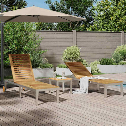 Sonnenliegen 2 Stück mit Tisch 3 pcs Braun Akazie Massivholz