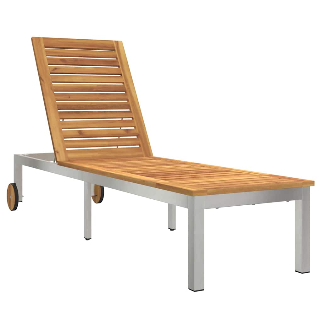 Sonnenliegen 2 Stück mit Tisch 3 pcs Braun Akazie Massivholz